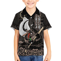 Aotearoa Hei Matau Kid Hawaiian Shirt Haka Kiwi Mix Maori Mangopare LT14 Kid Black - Polynesian Pride