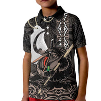 Aotearoa Hei Matau Kid Polo Shirt Haka Kiwi Mix Maori Mangopare LT14 Kid Black - Polynesian Pride
