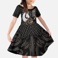 Aotearoa Hei Matau Kid Short Sleeve Dress Haka Kiwi Mix Maori Mangopare LT14 KID Black - Polynesian Pride