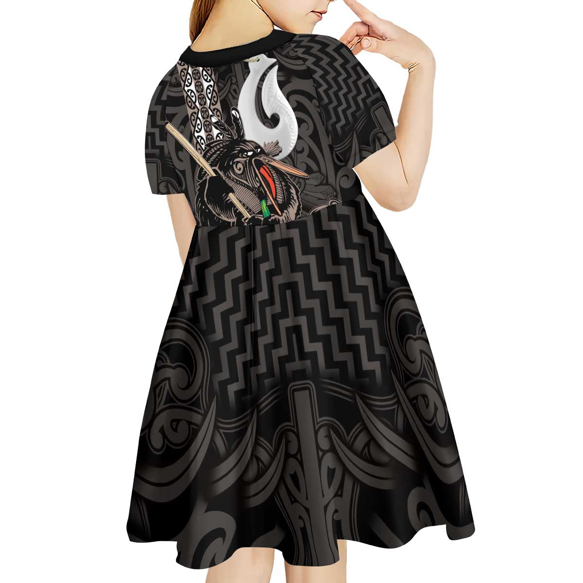 Aotearoa Hei Matau Kid Short Sleeve Dress Haka Kiwi Mix Maori Mangopare LT14 - Polynesian Pride