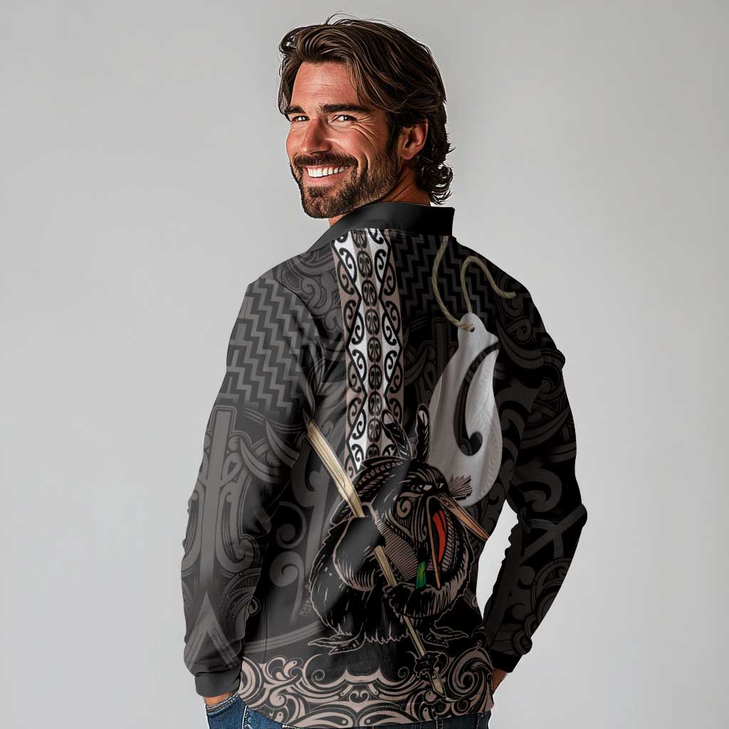 Aotearoa Hei Matau Long Sleeve Polo Shirt Haka Kiwi Mix Maori Mangopare LT14 - Polynesian Pride
