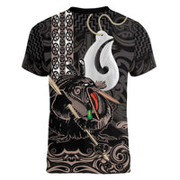 Aotearoa Hei Matau Women V-Neck T-Shirt Haka Kiwi Mix Maori Mangopare LT14 - Polynesian Pride