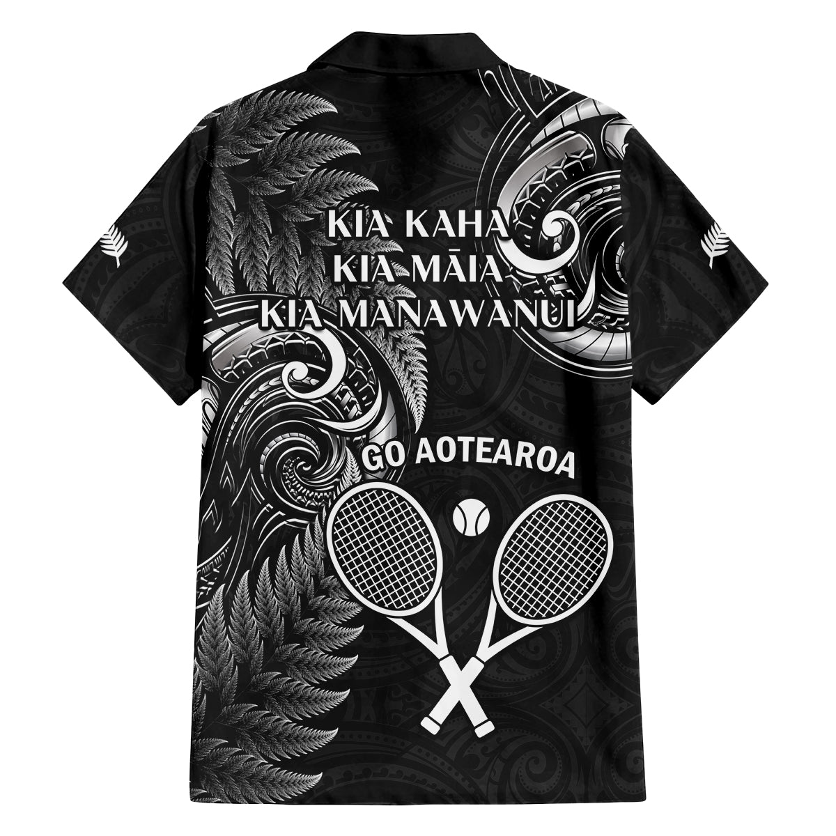 New Zealand Tiki Tennis Family Matching Tank Maxi Dress and Hawaiian Shirt 2024 Aotearoa Tenehi Maori Silver Fern - Black LT14 - Polynesian Pride