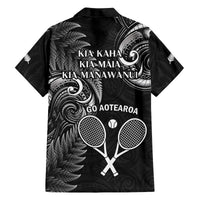New Zealand Tiki Tennis Family Matching Tank Maxi Dress and Hawaiian Shirt 2024 Aotearoa Tenehi Maori Silver Fern - Black LT14 - Polynesian Pride