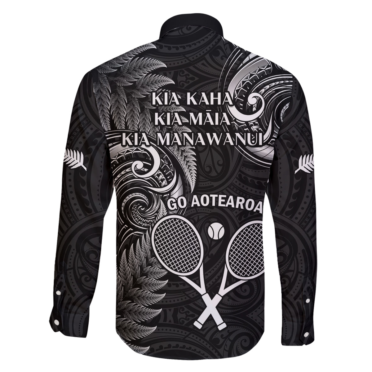 New Zealand Tiki Tennis Family Matching Tank Maxi Dress and Hawaiian Shirt 2024 Aotearoa Tenehi Maori Silver Fern - Black LT14 - Polynesian Pride
