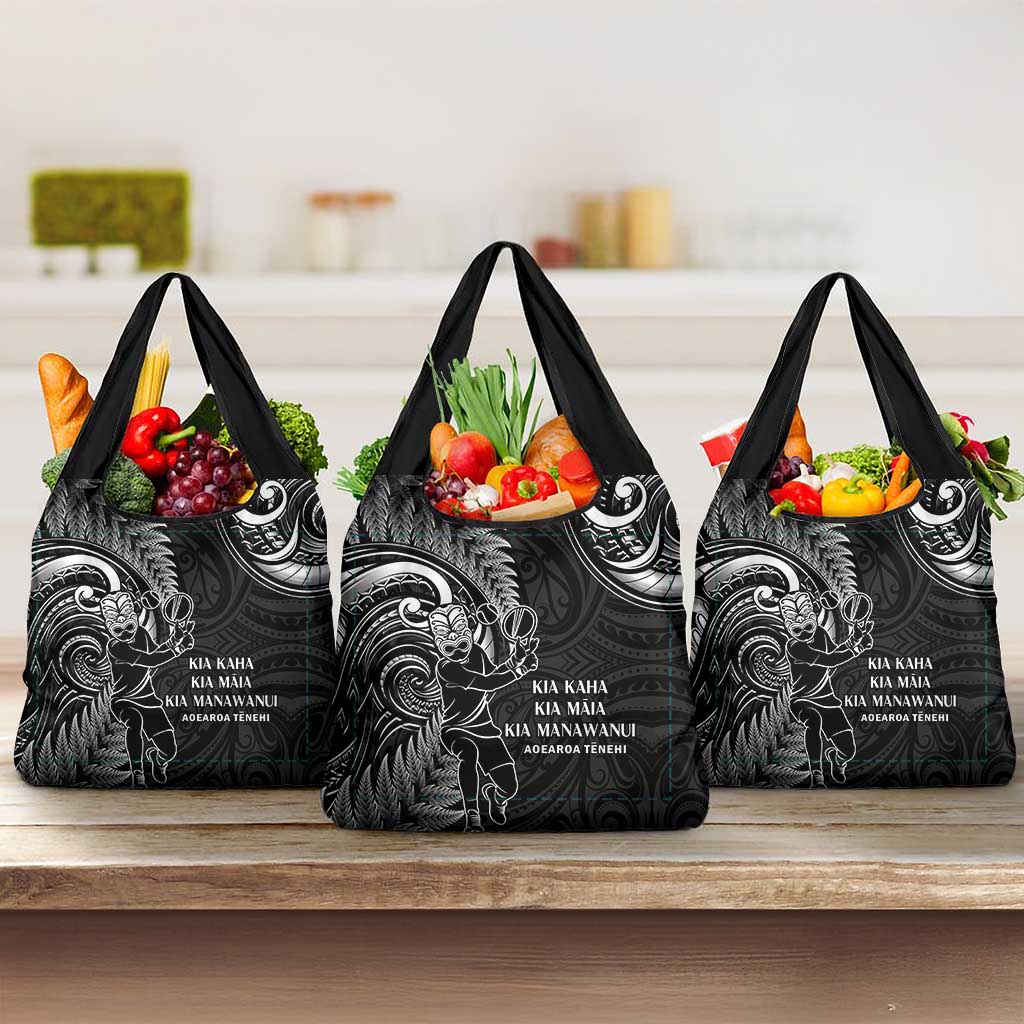 New Zealand Tiki Tennis Grocery Bag Aotearoa Tenehi Maori Silver Fern - Black LT14 3-pack One Size Black - Polynesian Pride