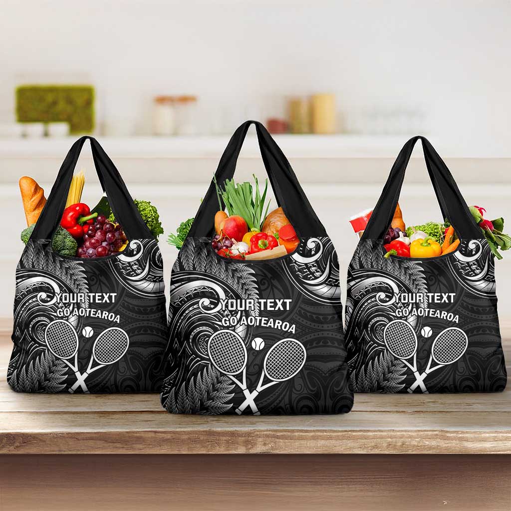Custom New Zealand Tiki Tennis Grocery Bag Aotearoa Tenehi Maori Silver Fern - Black LT14 3-pack One Size Black - Polynesian Pride