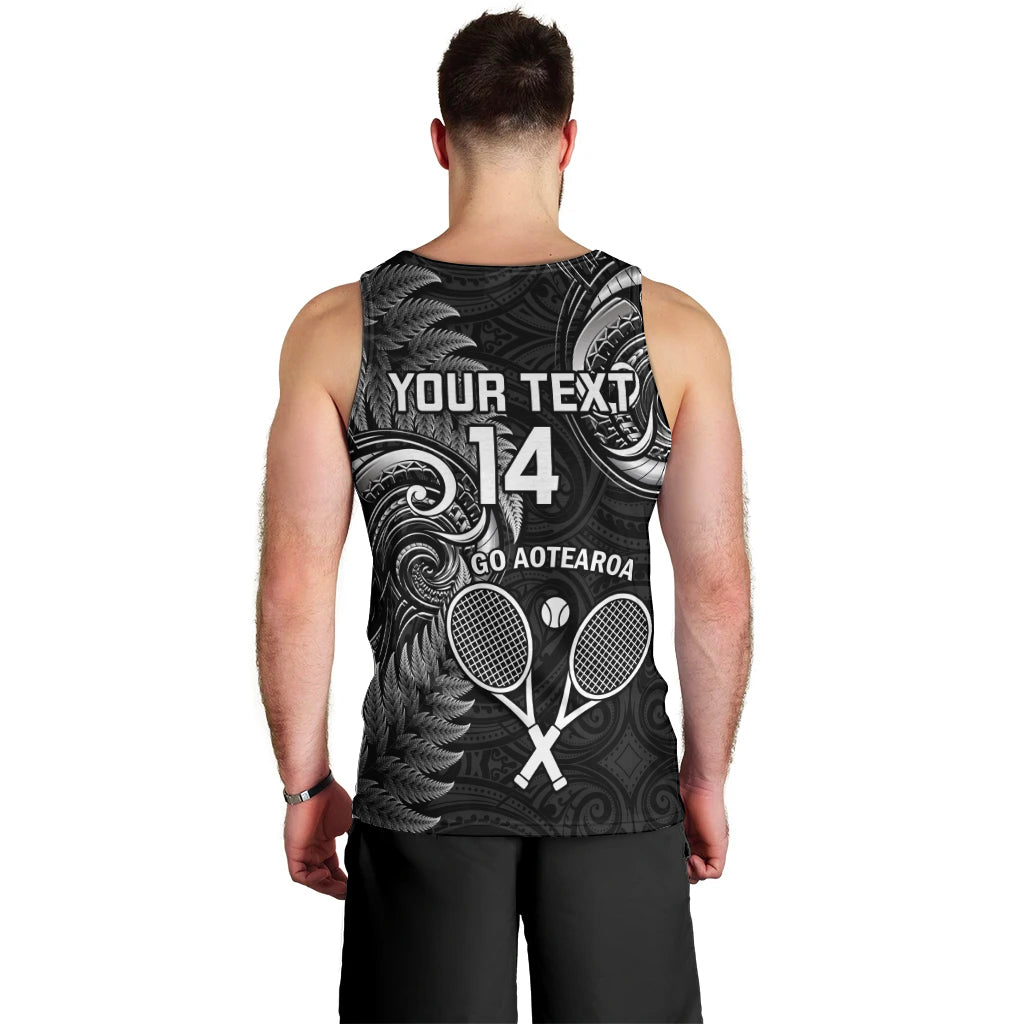 Custom New Zealand Tiki Tennis Men Tank Top 2024 Aotearoa Tenehi Maori Silver Fern - Black LT14 - Polynesian Pride