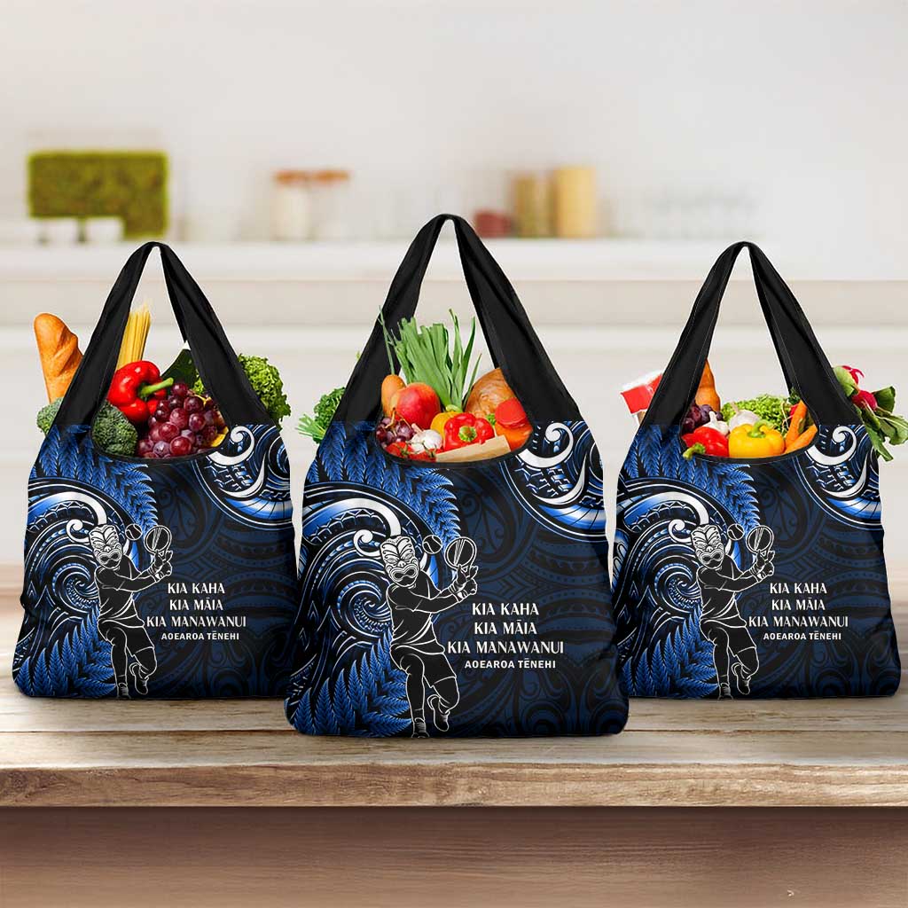 New Zealand Tiki Tennis Grocery Bag Aotearoa Tenehi Maori Silver Fern - Blue LT14 3-pack One Size Blue - Polynesian Pride