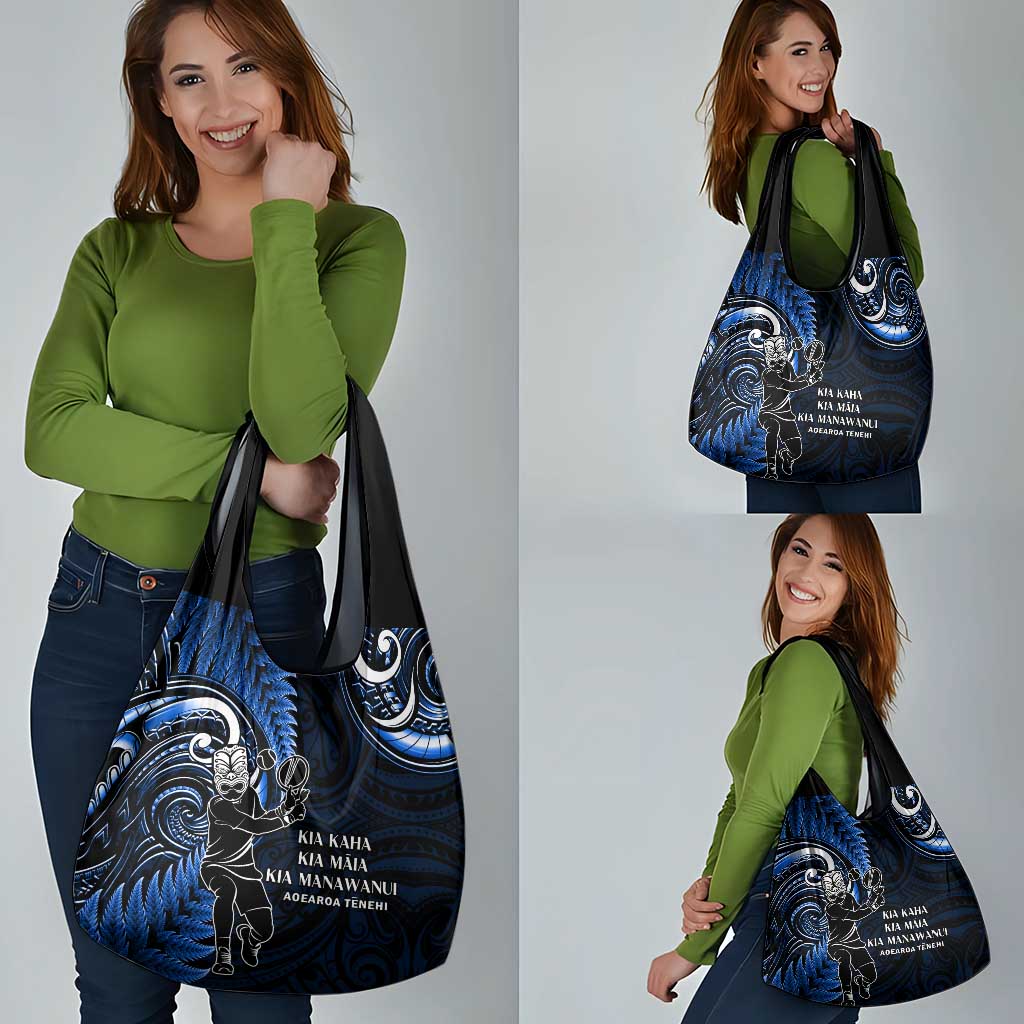 New Zealand Tiki Tennis Grocery Bag Aotearoa Tenehi Maori Silver Fern - Blue LT14 - Polynesian Pride