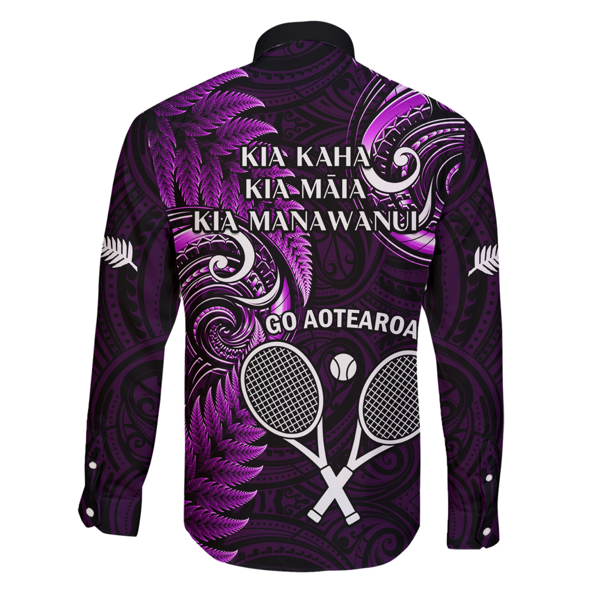 New Zealand Tiki Tennis Family Matching Long Sleeve Bodycon Dress and Hawaiian Shirt 2024 Aotearoa Tenehi Maori Silver Fern - Purple LT14 - Polynesian Pride