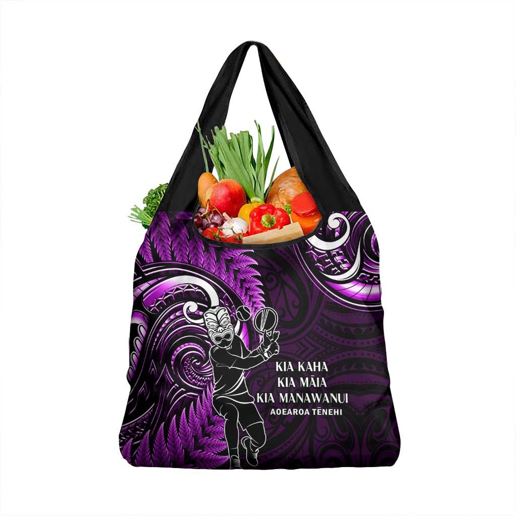 New Zealand Tiki Tennis Grocery Bag Aotearoa Tenehi Maori Silver Fern - Purple