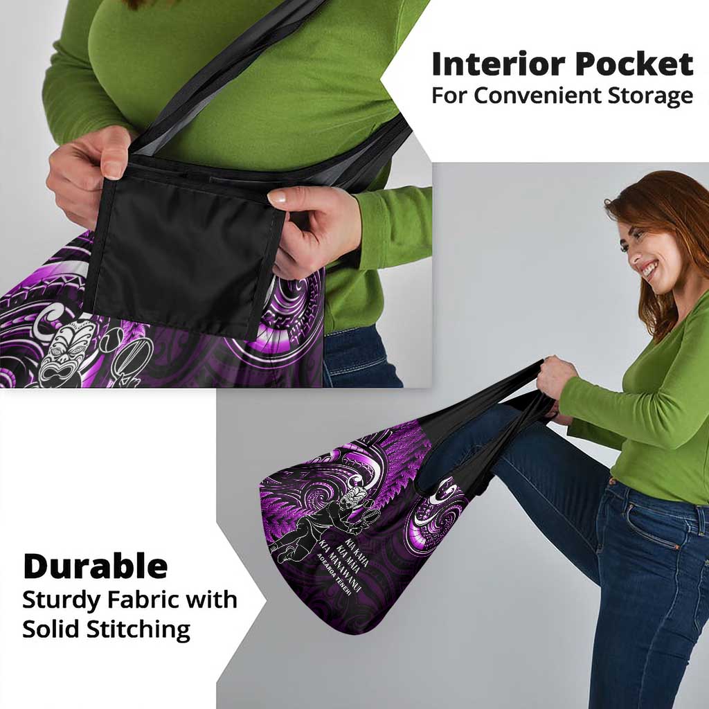 New Zealand Tiki Tennis Grocery Bag Aotearoa Tenehi Maori Silver Fern - Purple LT14 - Polynesian Pride