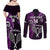 Custom New Zealand Tiki Tennis Couples Matching Off Shoulder Maxi Dress and Long Sleeve Button Shirt 2024 Aotearoa Tenehi Maori Silver Fern - Purple LT14 - Polynesian Pride