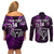 Custom New Zealand Tiki Tennis Couples Matching Off Shoulder Short Dress and Long Sleeve Button Shirt 2024 Aotearoa Tenehi Maori Silver Fern - Purple LT14 - Polynesian Pride