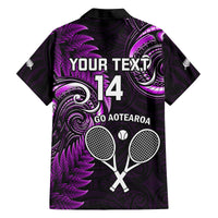 Custom New Zealand Tiki Tennis Family Matching Long Sleeve Bodycon Dress and Hawaiian Shirt 2024 Aotearoa Tenehi Maori Silver Fern - Purple LT14 - Polynesian Pride