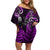 Custom New Zealand Tiki Tennis Family Matching Off Shoulder Short Dress and Hawaiian Shirt 2024 Aotearoa Tenehi Maori Silver Fern - Purple LT14 Mom's Dress Purple - Polynesian Pride