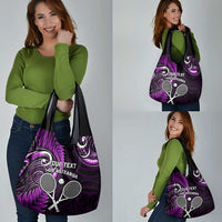 Custom New Zealand Tiki Tennis Grocery Bag Aotearoa Tenehi Maori Silver Fern - Purple LT14 - Polynesian Pride