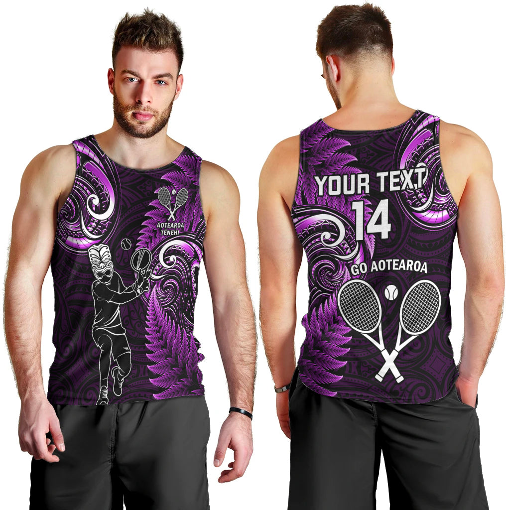 Custom New Zealand Tiki Tennis Men Tank Top 2024 Aotearoa Tenehi Maori Silver Fern - Purple LT14 - Polynesian Pride