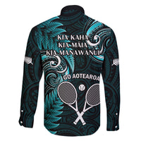 New Zealand Tiki Tennis Family Matching Off Shoulder Long Sleeve Dress and Hawaiian Shirt 2024 Aotearoa Tenehi Maori Silver Fern - Turquoise LT14 - Polynesian Pride