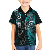New Zealand Tiki Tennis Family Matching Summer Maxi Dress and Hawaiian Shirt 2024 Aotearoa Tenehi Maori Silver Fern - Turquoise LT14 Son's Shirt Turquoise - Polynesian Pride