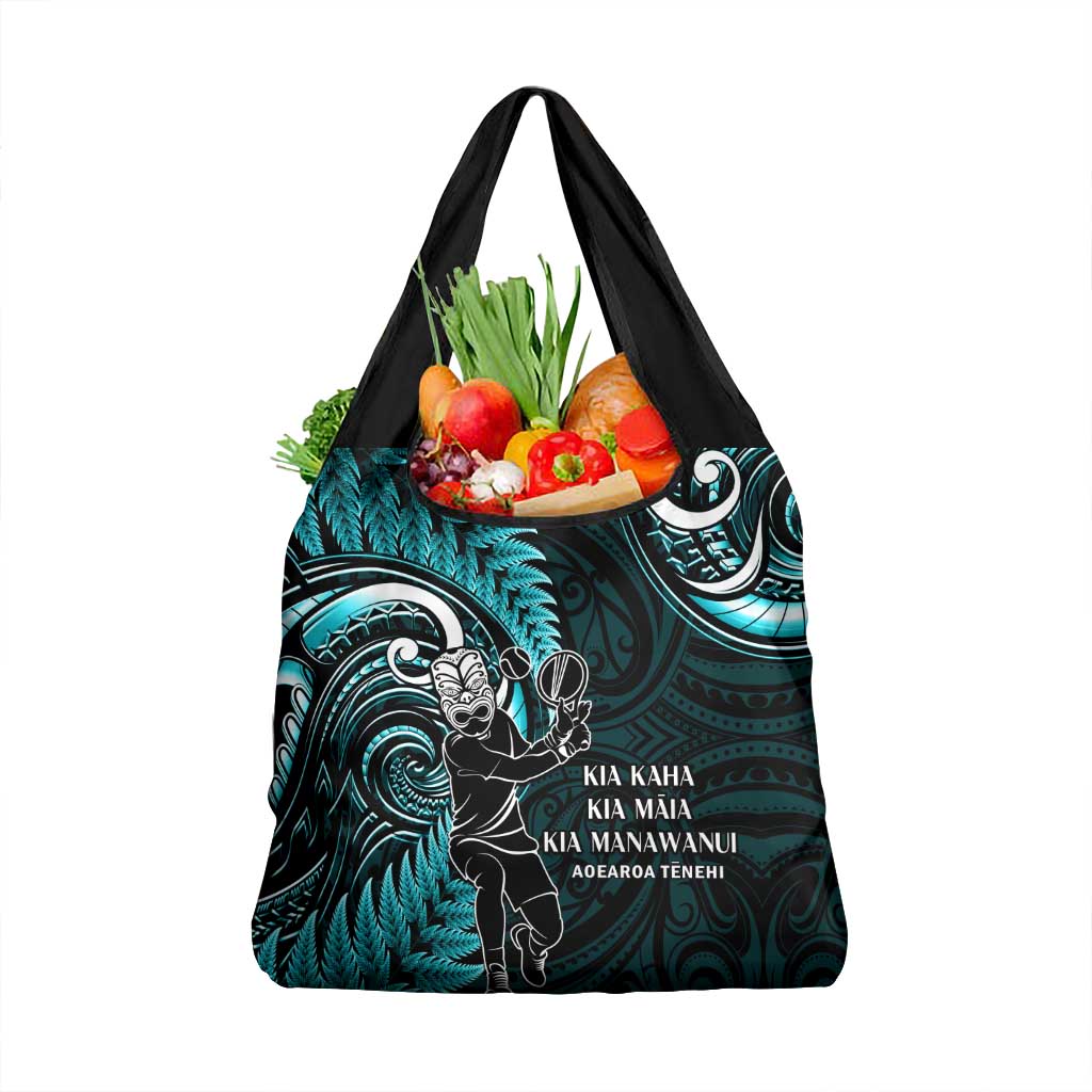 New Zealand Tiki Tennis Grocery Bag Aotearoa Tenehi Maori Silver Fern - Turquoise