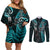 Custom New Zealand Tiki Tennis Couples Matching Off Shoulder Short Dress and Long Sleeve Button Shirt 2024 Aotearoa Tenehi Maori Silver Fern - Turquoise LT14 Turquoise - Polynesian Pride