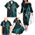 Custom New Zealand Tiki Tennis Family Matching Off Shoulder Long Sleeve Dress and Hawaiian Shirt 2024 Aotearoa Tenehi Maori Silver Fern - Turquoise LT14 - Polynesian Pride