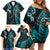 Custom New Zealand Tiki Tennis Family Matching Off Shoulder Short Dress and Hawaiian Shirt 2024 Aotearoa Tenehi Maori Silver Fern - Turquoise LT14 - Polynesian Pride