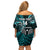 Custom New Zealand Tiki Tennis Family Matching Off Shoulder Short Dress and Hawaiian Shirt 2024 Aotearoa Tenehi Maori Silver Fern - Turquoise LT14 - Polynesian Pride