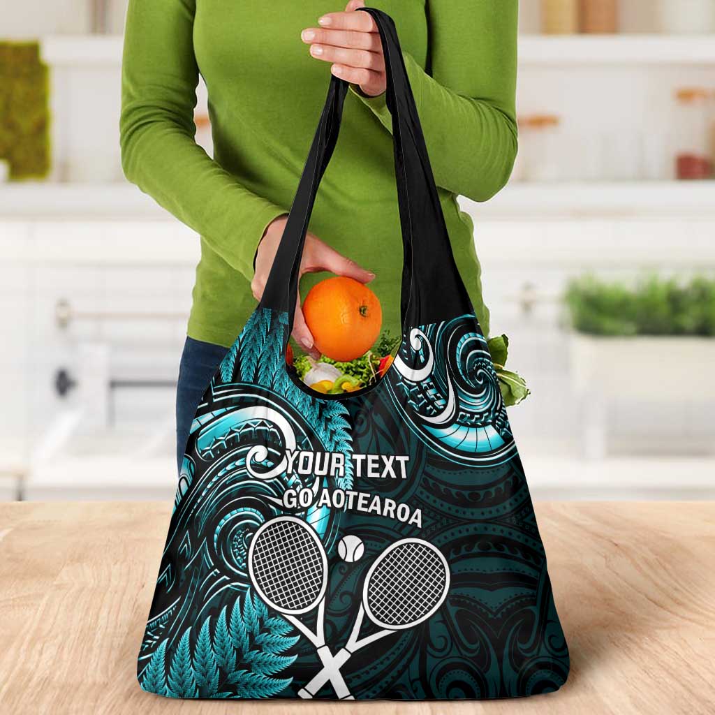 Custom New Zealand Tiki Tennis Grocery Bag Aotearoa Tenehi Maori Silver Fern - Turquoise LT14 - Polynesian Pride