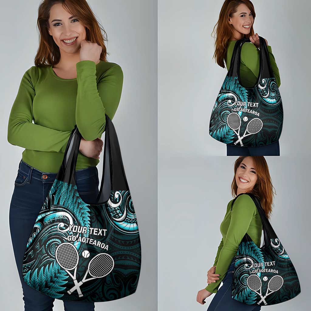 Custom New Zealand Tiki Tennis Grocery Bag Aotearoa Tenehi Maori Silver Fern - Turquoise LT14 - Polynesian Pride