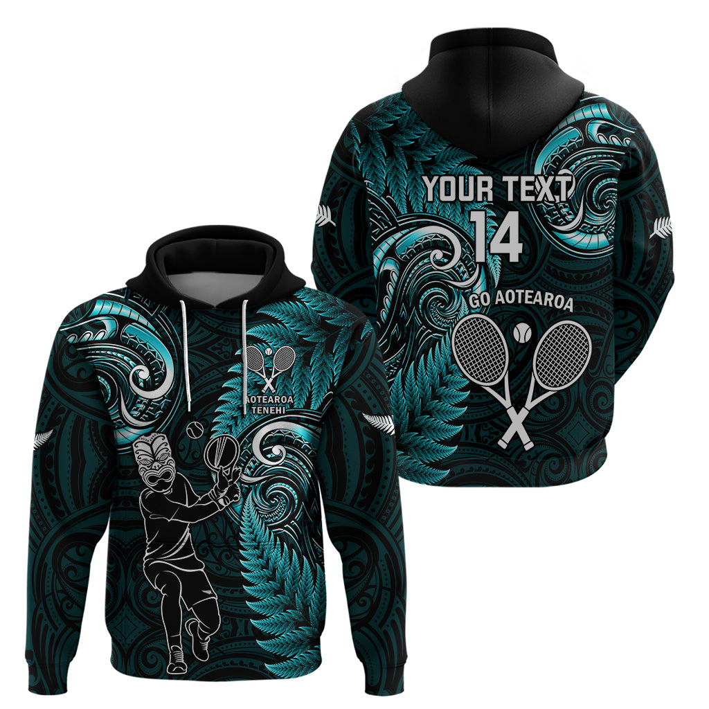 Custom New Zealand Tiki Tennis Hoodie 2024 Aotearoa Tenehi Maori Silver Fern - Turquoise LT14 - Polynesian Pride