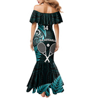 Custom New Zealand Tiki Tennis Mermaid Dress 2024 Aotearoa Tenehi Maori Silver Fern - Turquoise LT14 - Polynesian Pride