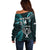 Custom New Zealand Tiki Tennis Off Shoulder Sweater 2024 Aotearoa Tenehi Maori Silver Fern - Turquoise LT14 - Polynesian Pride