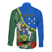 Personalised Halo Olaketa Solomon Islands Long Sleeve Button Shirt Coat Of Arms With Tropical Flowers Flag Style LT14 - Polynesian Pride