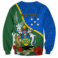 Personalised Halo Olaketa Solomon Islands Sweatshirt Coat Of Arms With Tropical Flowers Flag Style LT14 - Polynesian Pride