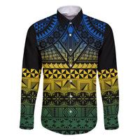 Halo Olaketa Solomon Islands Family Matching Mermaid Dress and Hawaiian Shirt Melanesian Tribal Pattern Gradient Version LT14 Dad's Shirt - Long Sleeve Black - Polynesian Pride