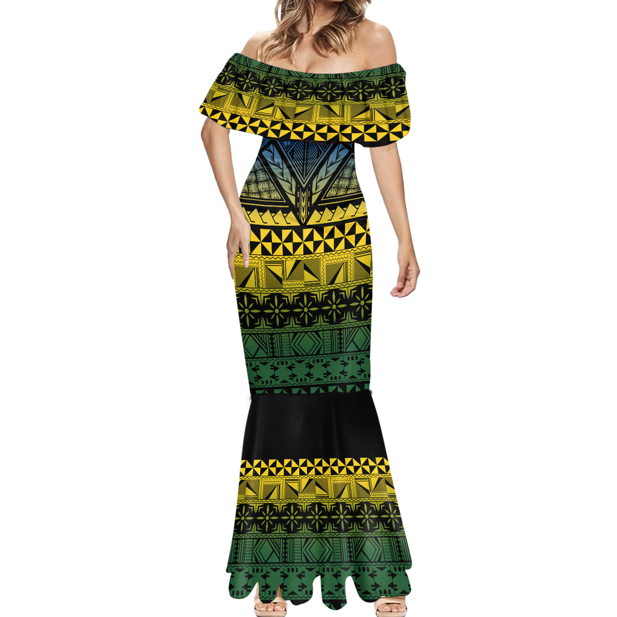 Halo Olaketa Solomon Islands Mermaid Dress Melanesian Tribal Pattern Gradient Version LT14 - Polynesian Pride