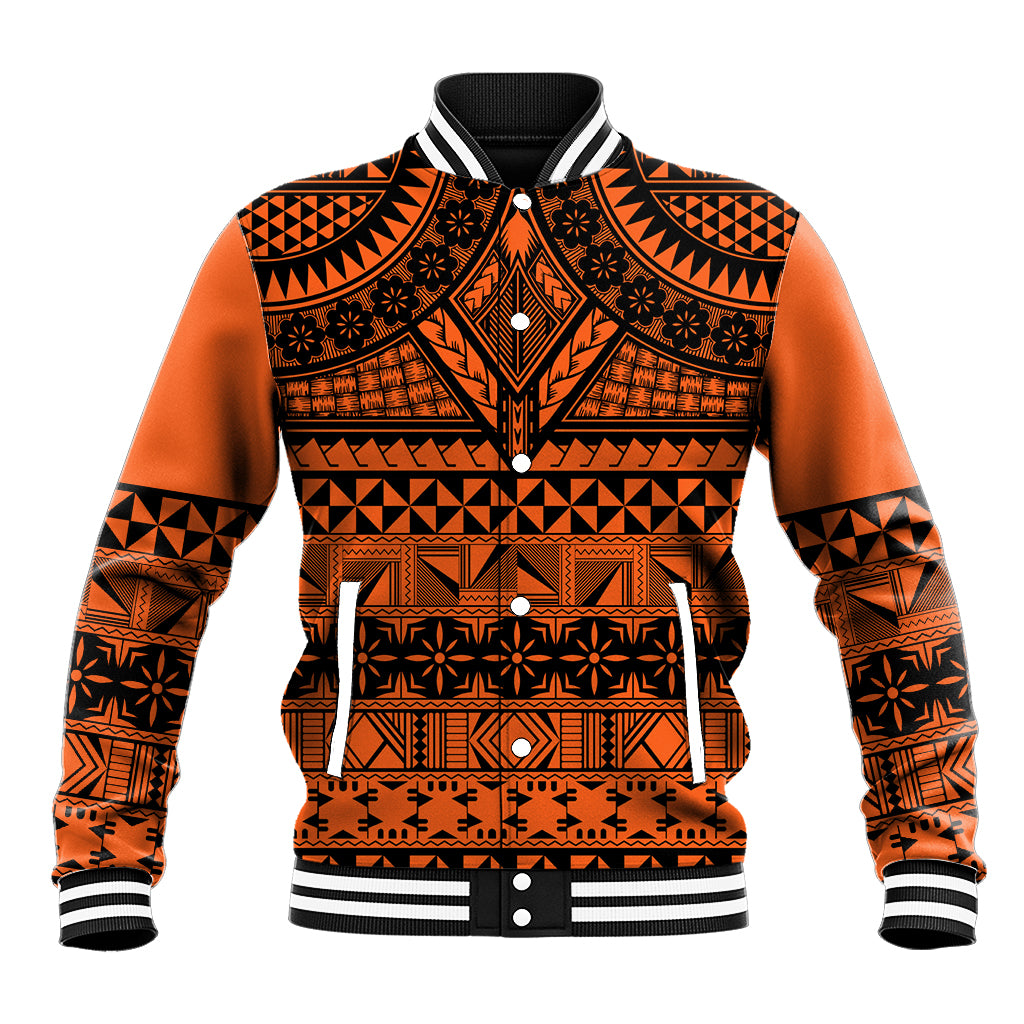 Halo Olaketa Solomon Islands Baseball Jacket Melanesian Tribal Pattern Orange Version LT14 Unisex Orange - Polynesian Pride