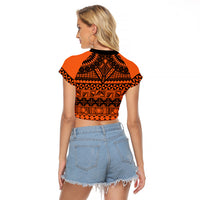 Halo Olaketa Solomon Islands Raglan Cropped T Shirt Melanesian Tribal Pattern Orange Version LT14 - Polynesian Pride