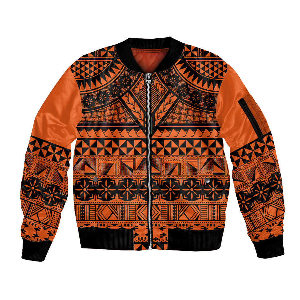 Halo Olaketa Solomon Islands Sleeve Zip Bomber Jacket Melanesian Tribal Pattern Orange Version LT14 Unisex Orange - Polynesian Pride