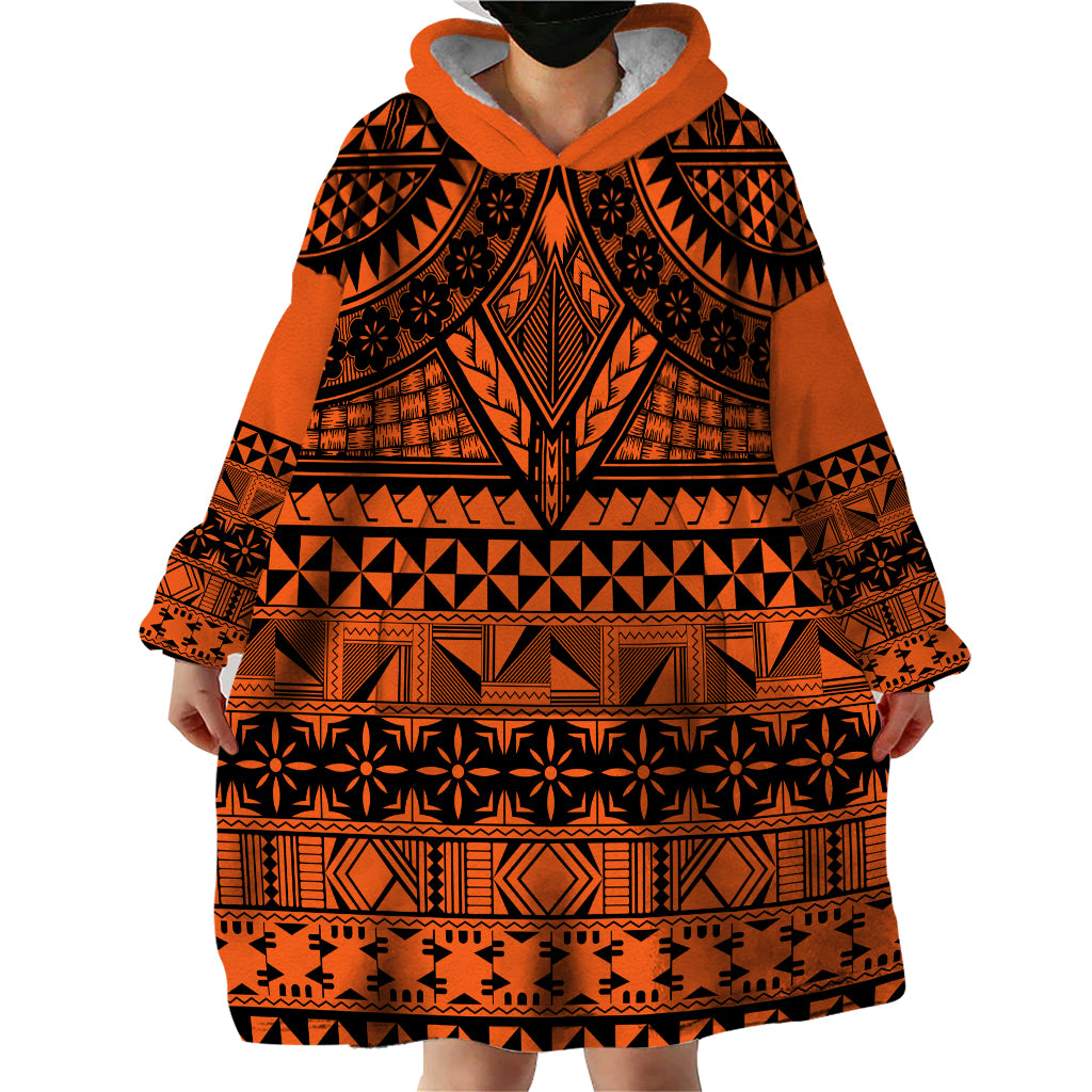 Halo Olaketa Solomon Islands Wearable Blanket Hoodie Melanesian Tribal Pattern Orange Version LT14 - Polynesian Pride