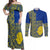 Fakaalofa Lahi Atu Niue Couples Matching Off Shoulder Maxi Dress and Long Sleeve Button Shirt Niuean Map With Hiapo Pattern Blue Version LT14 Blue - Polynesian Pride