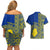 Fakaalofa Lahi Atu Niue Couples Matching Off Shoulder Short Dress and Hawaiian Shirt Niuean Map With Hiapo Pattern Blue Version LT14 - Polynesian Pride