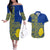 Fakaalofa Lahi Atu Niue Couples Matching Off The Shoulder Long Sleeve Dress and Hawaiian Shirt Niuean Map With Hiapo Pattern Blue Version LT14 Blue - Polynesian Pride