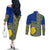 Fakaalofa Lahi Atu Niue Couples Matching Off The Shoulder Long Sleeve Dress and Long Sleeve Button Shirt Niuean Map With Hiapo Pattern Blue Version LT14 - Polynesian Pride