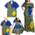 Fakaalofa Lahi Atu Niue Family Matching Off Shoulder Maxi Dress and Hawaiian Shirt Niuean Map With Hiapo Pattern Blue Version LT14 - Polynesian Pride