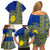 Fakaalofa Lahi Atu Niue Family Matching Off Shoulder Short Dress and Hawaiian Shirt Niuean Map With Hiapo Pattern Blue Version LT14 - Polynesian Pride