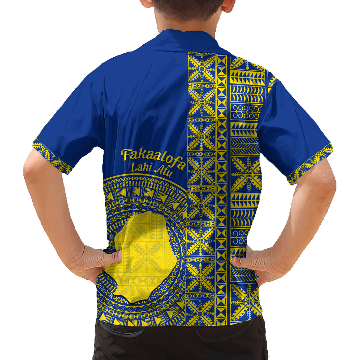 Fakaalofa Lahi Atu Niue Kid Hawaiian Shirt Niuean Map With Hiapo Pattern Blue Version LT14 - Polynesian Pride